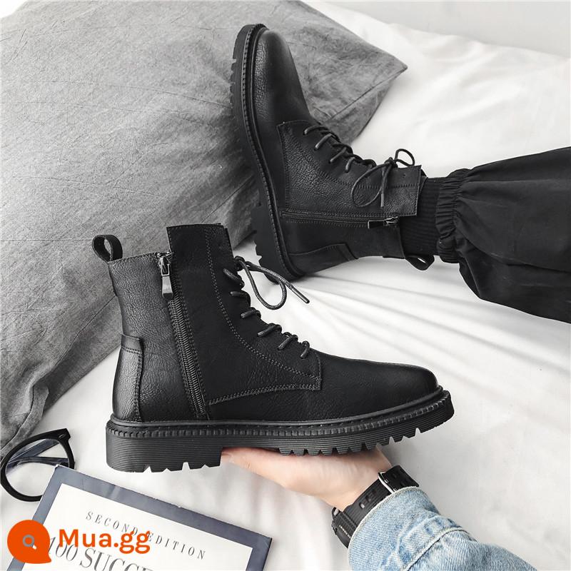 Templim Martin Boot Men cao trong suốt rõ ràng Giày da Giày da rộng Boot's Giày mới - đen