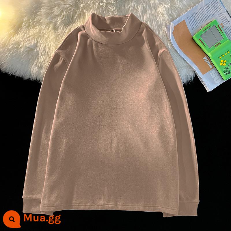 Demo semi -High -Necked dài -sleeved t -shirt nam quần áo mùa thu ấm áp và nhung dày mùa thu và mùa đông, mặc quần áo và áo sơ mi dưới - 00-Cà phê