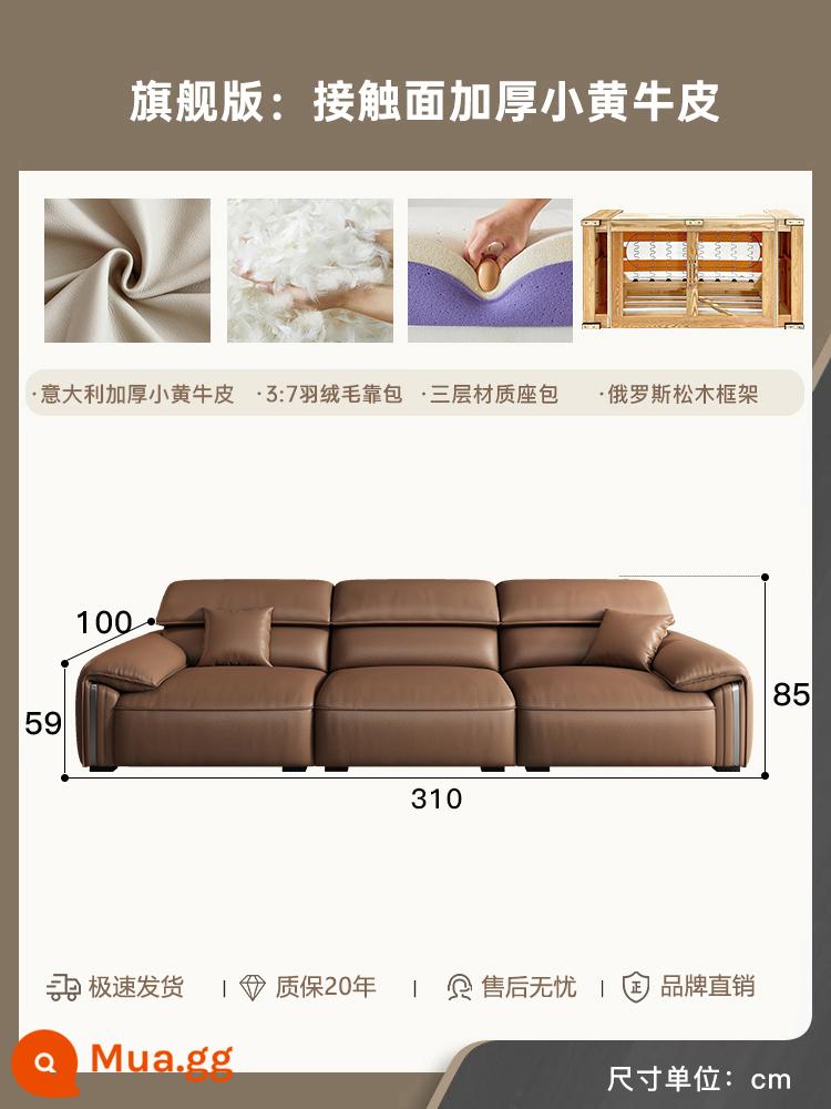 Zoer Ghế sofa da tối giản theo phong cách Ý phong cách retro căn hộ nhỏ phòng khách sofa da sofa hiện đại tai voi - Phiên bản hàng đầu: da bê dày trên bề mặt tiếp xúc - 3,1 mét cho bốn người