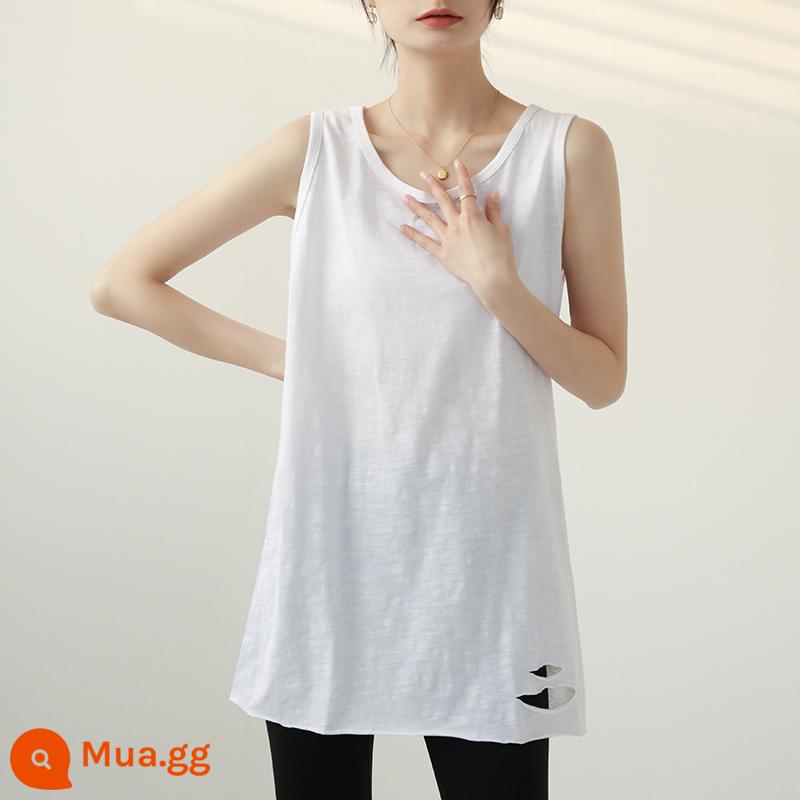 Áo vest đáy quần nữ, dài vừa phải vải tre cotton trắng yếm cotton viền mông rèm - Các cạnh cong kiểu vest trắng có lỗ