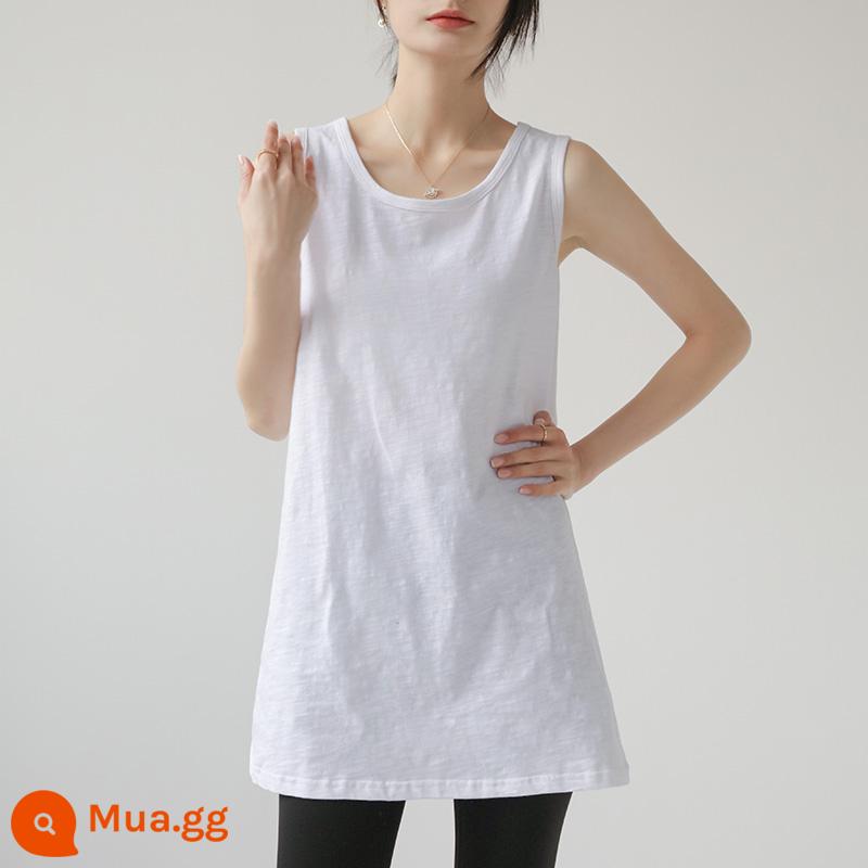 Áo vest đáy quần nữ, dài vừa phải vải tre cotton trắng yếm cotton viền mông rèm - Phong cách vest trắng