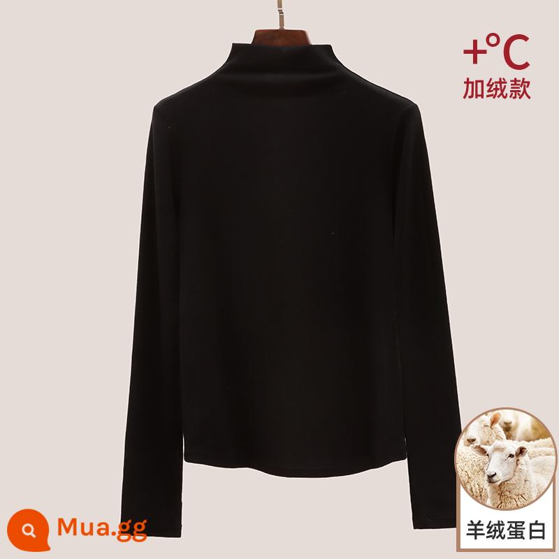 Áo sơ mi nữ cổ cao chạm đáy modal nhung đen 2022 áo thun cơ bản dài tay mới - Màu đen (cộng với protein cashmere)