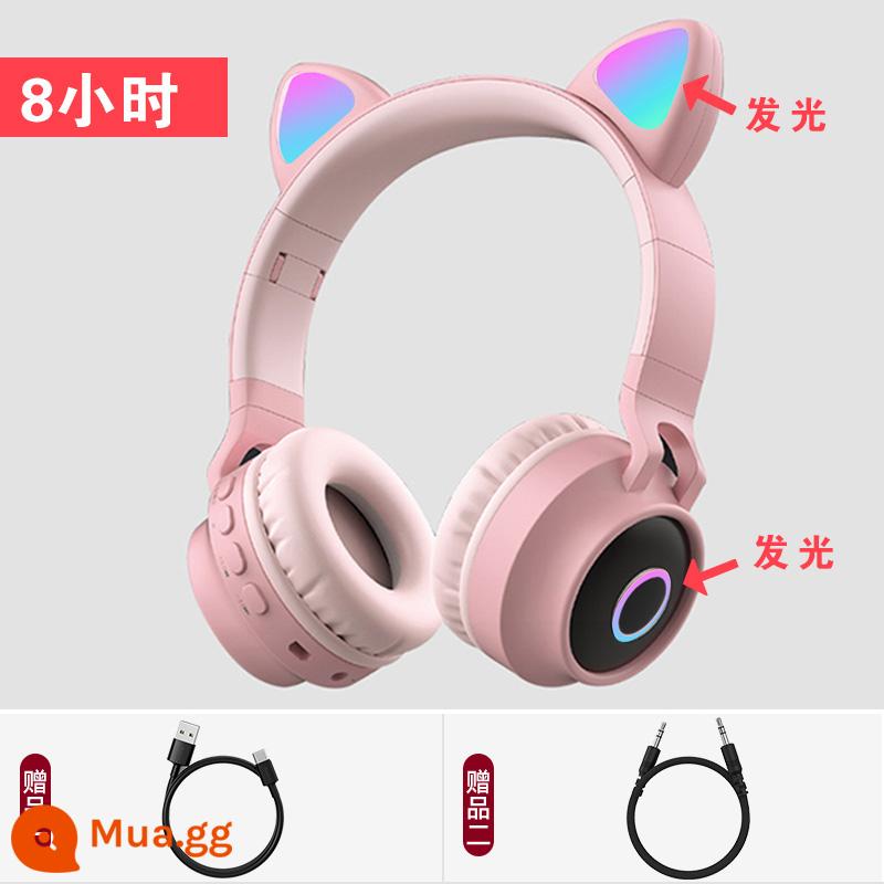 Tai nghe Girl Heart Cat Ears Glow Tai nghe Bluetooth không dây Hoạt hình trực tiếp gắn trên đầu Nhẹ Máy tính di động nhỏ gọn Tai nghe dành cho nữ sinh dễ thương Tai nghe trò chơi âm nhạc dành cho trẻ em Thích hợp cho Huawei Apple - Mẫu tai mèo hồng LX [thời lượng pin 8 giờ + chất lượng âm thanh 3D]