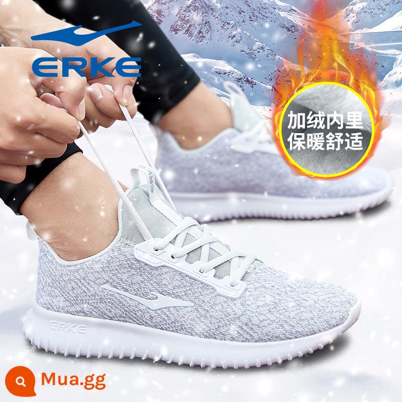 Hongxing Erke Nam Mùa Thu Đông Da Chống Thấm Nước Chạy Bộ Chính Thức Hàng Đầu Store Mùa Đông Nỉ Giày Sneakers Nam - H ngắn nhung-xám nhạt 1151