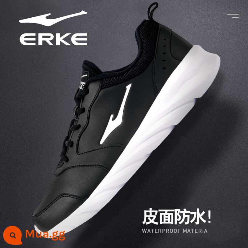 Hongxing Erke Nam Mùa Thu Đông Da Chống Thấm Nước Chạy Bộ Chính Thức Hàng Đầu Store Mùa Đông Nỉ Giày Sneakers Nam - I Da-Đen và Trắng 3162