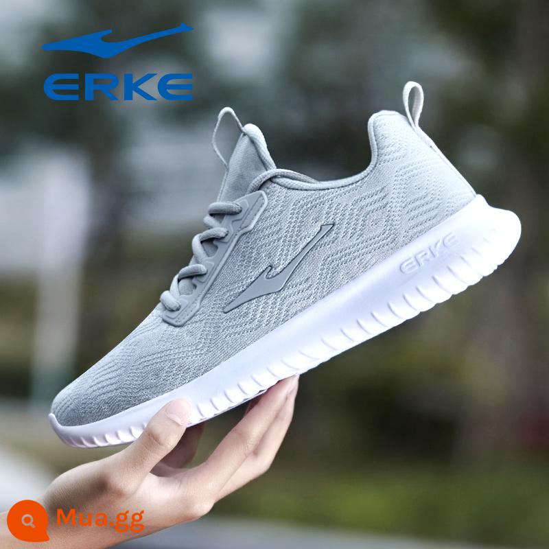 Hongxing Erke Nam Mùa Thu Đông Da Chống Thấm Nước Chạy Bộ Chính Thức Hàng Đầu Store Mùa Đông Nỉ Giày Sneakers Nam - Bề mặt lưới H - xám nhạt 4126