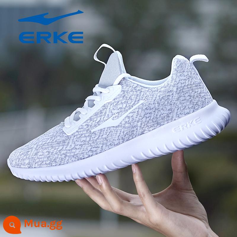 Hongxing Erke Nam Mùa Thu Đông Da Chống Thấm Nước Chạy Bộ Chính Thức Hàng Đầu Store Mùa Đông Nỉ Giày Sneakers Nam - H mặt lưới màu trắng xám 4126