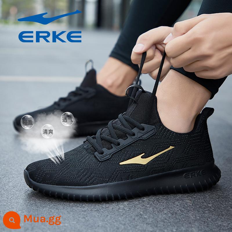 Hongxing Erke Nam Mùa Thu Đông Da Chống Thấm Nước Chạy Bộ Chính Thức Hàng Đầu Store Mùa Đông Nỉ Giày Sneakers Nam - H lưới-vàng đen 4126