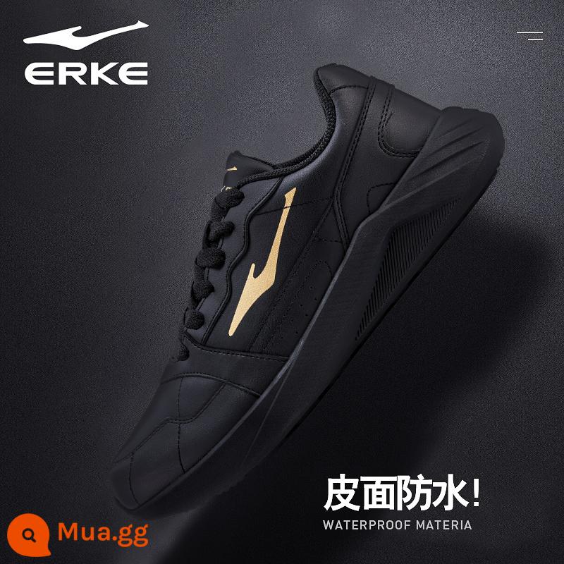 Hongxing Erke Nam Mùa Thu Đông Da Chống Thấm Nước Chạy Bộ Chính Thức Hàng Đầu Store Mùa Đông Nỉ Giày Sneakers Nam - I Da-Vàng đen 3353