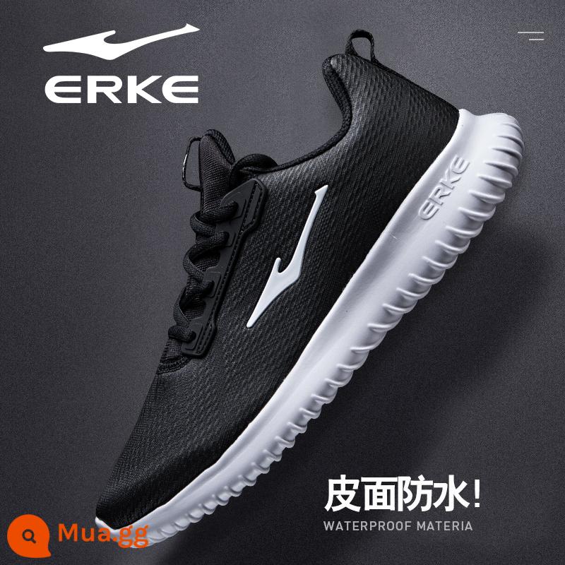 Hongxing Erke Nam Mùa Thu Đông Da Chống Thấm Nước Chạy Bộ Chính Thức Hàng Đầu Store Mùa Đông Nỉ Giày Sneakers Nam - Bề mặt da H - đen trắng 4092