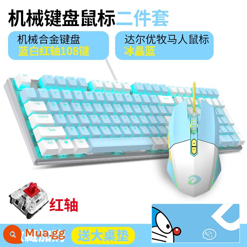 Bàn Phím Cơ Dahl Wrangler Bộ Chuột Phím Bộ Chuột Chơi Game Có Dây Điện Thi Cơ Máy Tính Đa Năng - EM910 Ice Crystal Blue + EK815 Blue White Red Switch 108 Phím