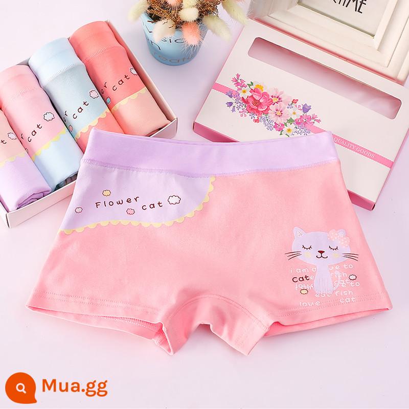 Đồ lót bé gái quần đùi 4 góc quần đùi trẻ em cotton nguyên chất mùa hè 4 góc mỏng bé gái trung niên và nhỏ 100% không kẹp pp - Elegant Cat (4 Gói) Loại A Cotton Chải Kỹ Khuyến Mãi