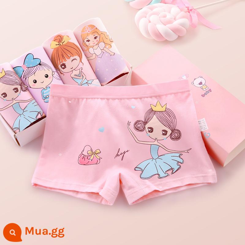 Đồ lót bé gái quần đùi 4 góc quần đùi trẻ em cotton nguyên chất mùa hè 4 góc mỏng bé gái trung niên và nhỏ 100% không kẹp pp - Princess Series (4 Gói) Loại A Cotton Chải Kỹ