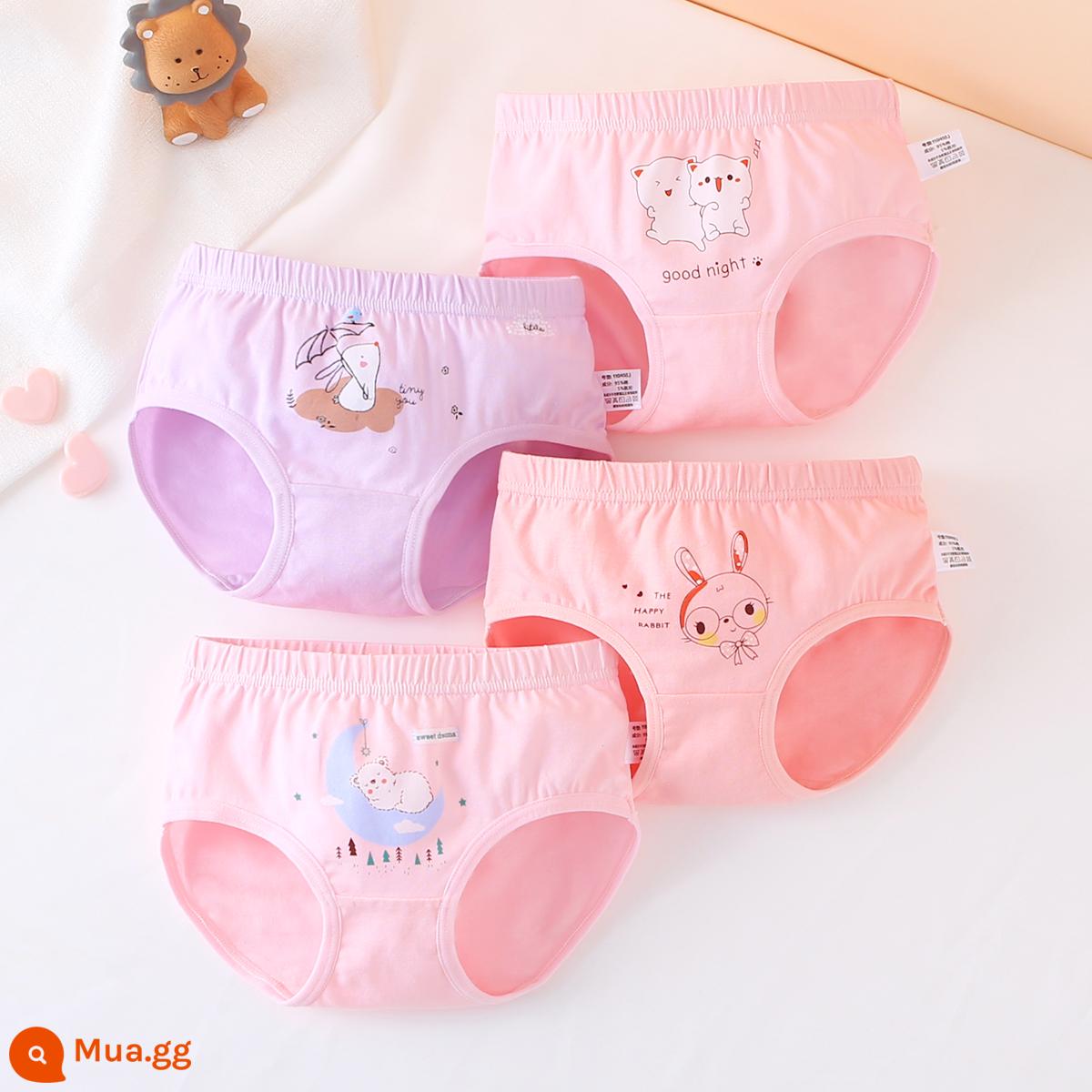 Đồ lót bé gái quần đùi 4 góc quần đùi trẻ em cotton nguyên chất mùa hè 4 góc mỏng bé gái trung niên và nhỏ 100% không kẹp pp - Phim hoạt hình dễ thương (kiểu tam giác) (4 gói) Loại A Cotton chải kỹ