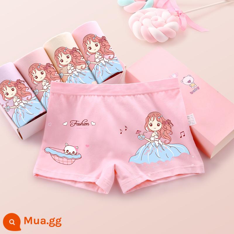 Đồ lót bé gái quần đùi 4 góc quần đùi trẻ em cotton nguyên chất mùa hè 4 góc mỏng bé gái trung niên và nhỏ 100% không kẹp pp - Cat Princess (4 Gói) Cotton Chải Kỹ Loại A