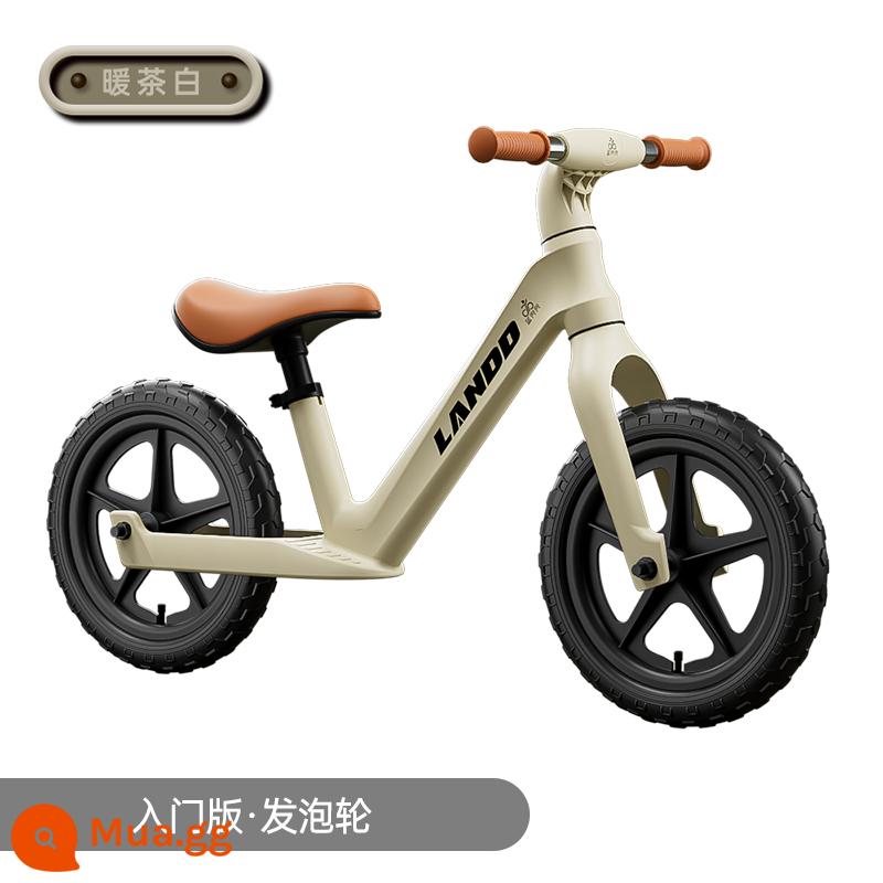 Xe thăng bằng doudou trẻ em màu xanh không có bàn đạp 1-3-6 tuổi 2 trẻ em xe trượt scooter đồ chơi xe cho bé xe trượt scooter - Bánh xe xốp 12 inch [Warm Tea White] Phiên bản đầu vào + Công cụ lắp đặt 2-6 tuổi