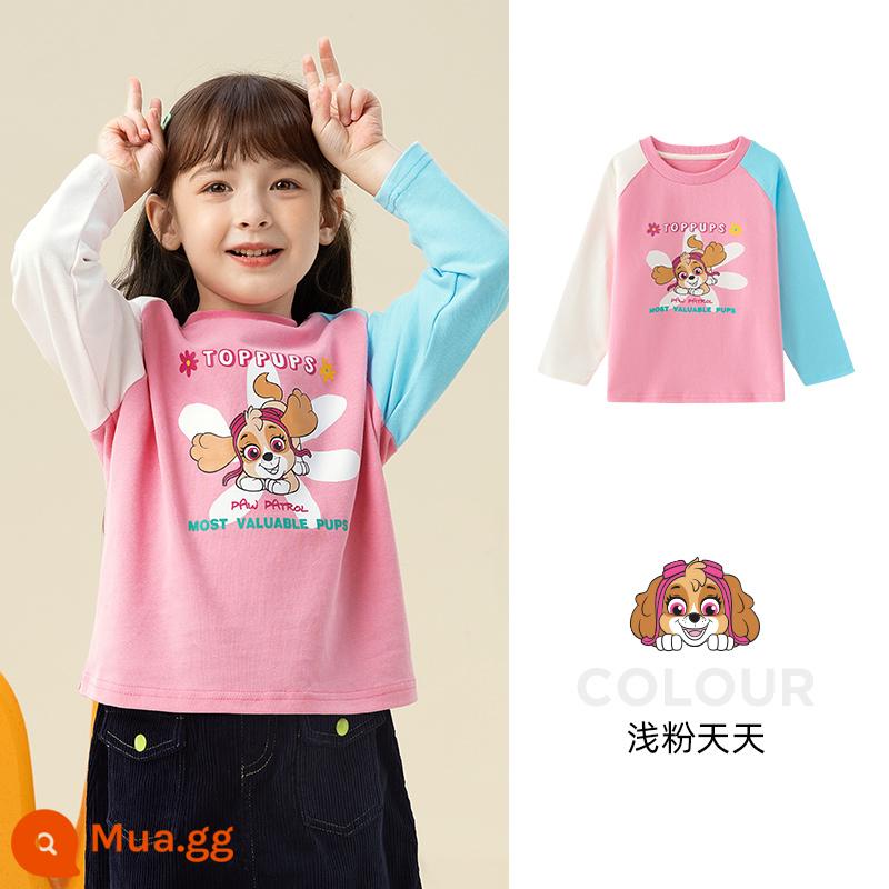 Áo thun dài tay bé trai Paw Paw Team xuân thu 2023 bé trai Áo thun cotton trẻ em bé gái đáy áo sơ mi hợp thời trang - Hồng nhạt 245