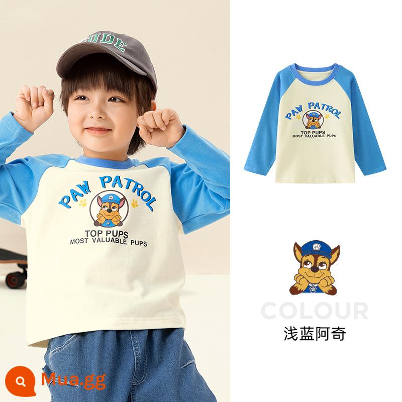 Áo thun dài tay bé trai Paw Paw Team xuân thu 2023 bé trai Áo thun cotton trẻ em bé gái đáy áo sơ mi hợp thời trang - xanh nhạt 246