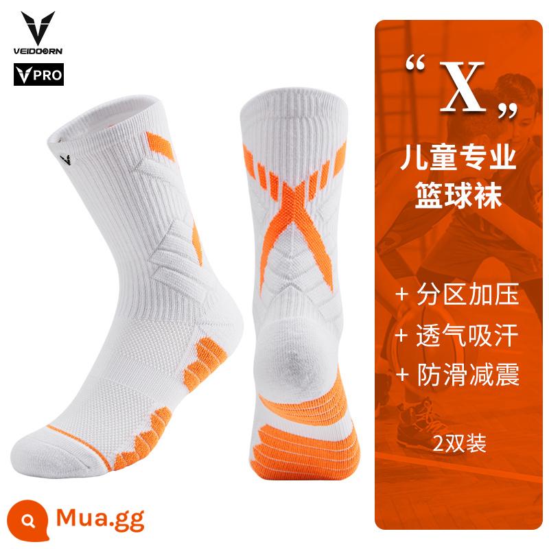 Những chiếc vớ bóng rổ thực tế của Victoria Khăn trẻ em Thể thao ưu tú Male Tall Long Tube High -Lays Trẻ em, Trẻ em lớn, thanh thiếu niên, thanh thiếu niên - Kiểu X (tất bóng rổ thực tế màu trắng và cam) hai đôi