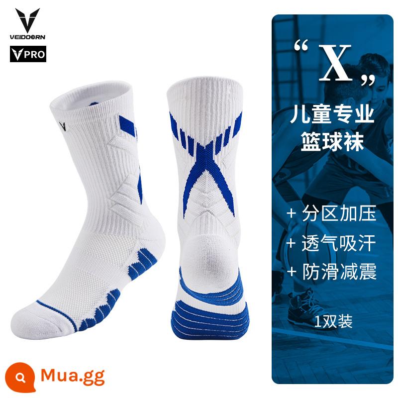 Những chiếc vớ bóng rổ thực tế của Victoria Khăn trẻ em Thể thao ưu tú Male Tall Long Tube High -Lays Trẻ em, Trẻ em lớn, thanh thiếu niên, thanh thiếu niên - Một đôi phong cách X (tất bóng rổ thực tế màu trắng và xanh)