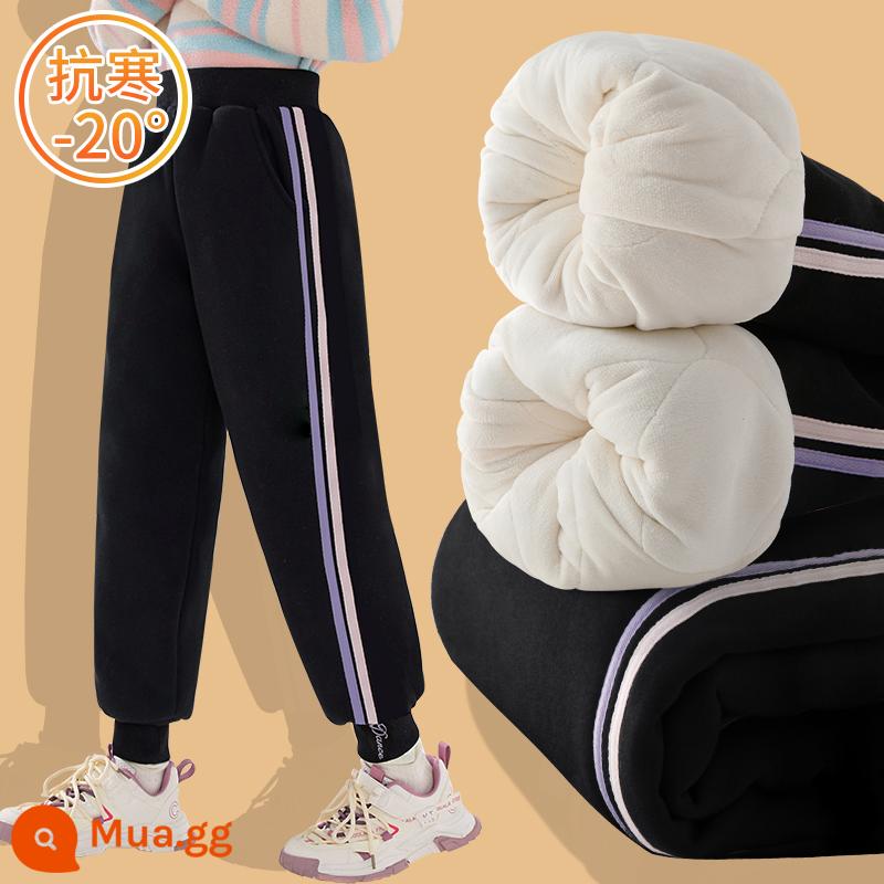 Quần cotton dày 3 lớp mùa đông cho bé trai Quần nhung mùa đông cho bé mặc làm áo khoác ngoài Quần chần bông đông bắc giữ ấm. - 20143 Đen [Người mẫu dành cho nữ - Dày dặn và ấm áp, Chịu lạnh -20oC]