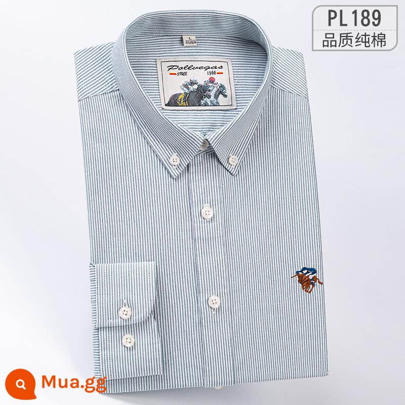 Ralph Lauren Polo Áo sơ mi mùa xuân, mùa thu, áo khoác cotton dài tay nam, áo khoác Oxford kiểu dáng doanh nhân, áo sơ mi sọc cotton không sắt - PL189-dải mỏng màu xanh lá cây