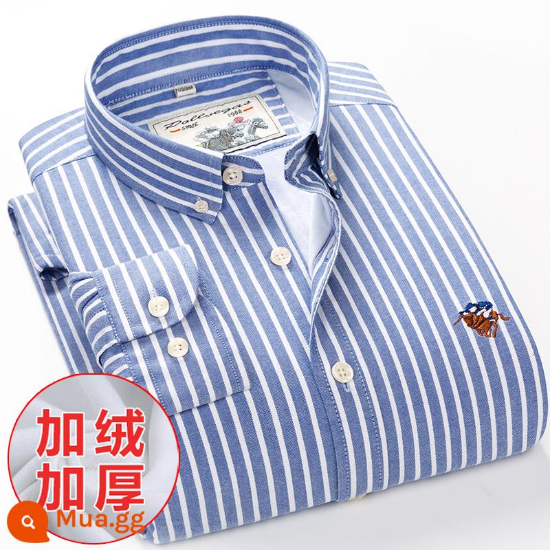 Ralph Lauren Polo Áo sơ mi mùa xuân, mùa thu, áo khoác cotton dài tay nam, áo khoác Oxford kiểu dáng doanh nhân, áo sơ mi sọc cotton không sắt - Mẫu nhung PL8037 Plus