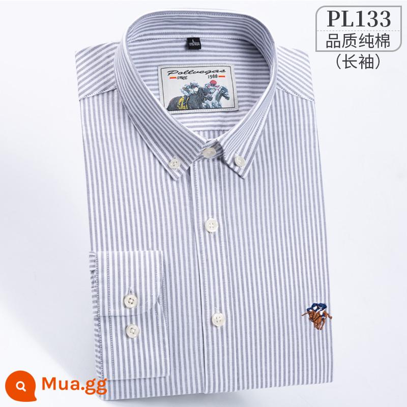 Ralph Lauren Polo Áo sơ mi mùa xuân, mùa thu, áo khoác cotton dài tay nam, áo khoác Oxford kiểu dáng doanh nhân, áo sơ mi sọc cotton không sắt - PL133-Sọc đen trắng