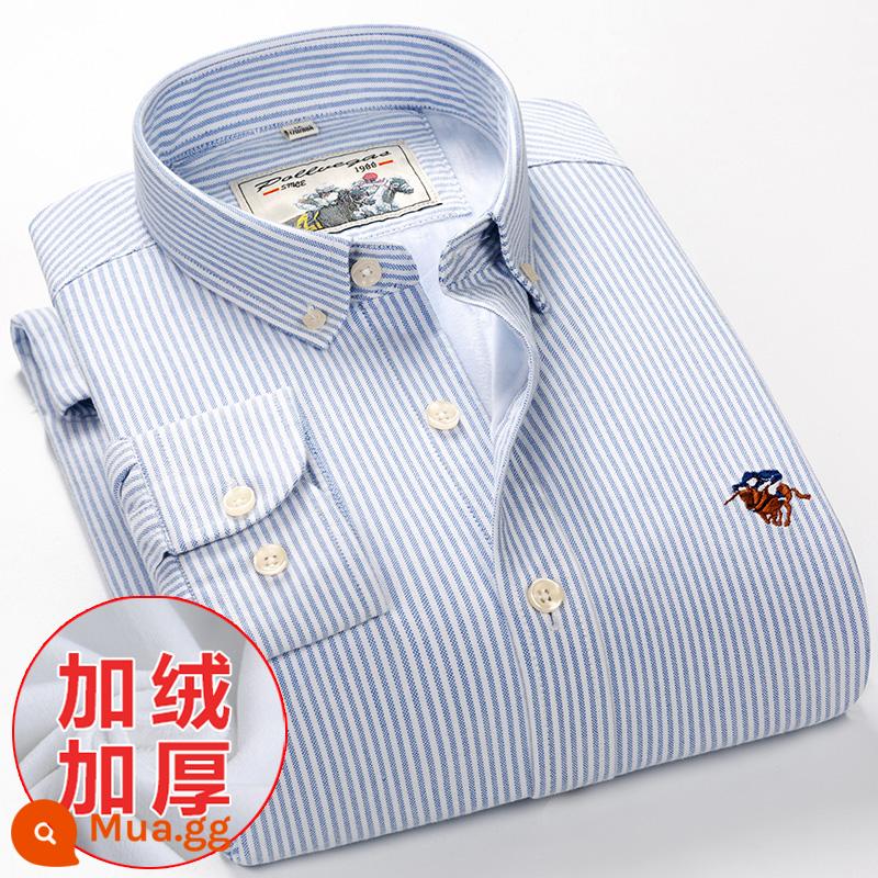 Ralph Lauren Polo Áo sơ mi mùa xuân, mùa thu, áo khoác cotton dài tay nam, áo khoác Oxford kiểu dáng doanh nhân, áo sơ mi sọc cotton không sắt - Mẫu nhung PL8039 Plus