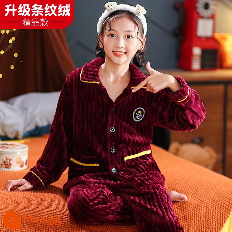 Bộ đồ ngủ trẻ em mùa thu đông flannel bé trai bé trai lớn trẻ em dày san hô nỉ bé gái nhà quần áo - Ngày đỏ 010