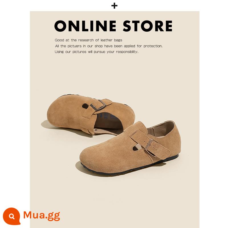 Giày Birkenstock da thật toàn bộ của Nemo dành cho nữ đế dày đế bằng nút chai Sanxi cùng phong cách thu đông cộng với giày Birkenstock nhung và dép nửa dép - Maroon trọn gói