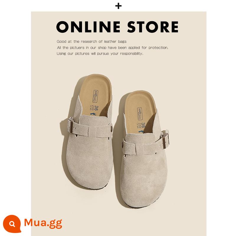 Giày Birkenstock da thật toàn bộ của Nemo dành cho nữ đế dày đế bằng nút chai Sanxi cùng phong cách thu đông cộng với giày Birkenstock nhung và dép nửa dép - Màu cát kiểu nửa kéo