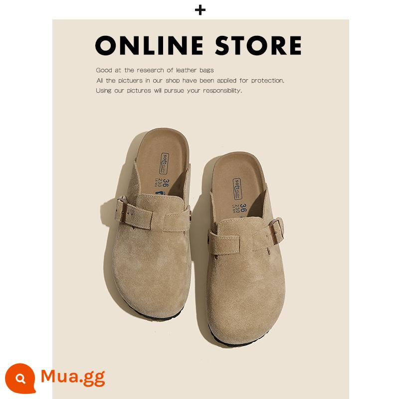 Giày Birkenstock da thật toàn bộ của Nemo dành cho nữ đế dày đế bằng nút chai Sanxi cùng phong cách thu đông cộng với giày Birkenstock nhung và dép nửa dép - Kiểu kéo nửa kaki nhẹ