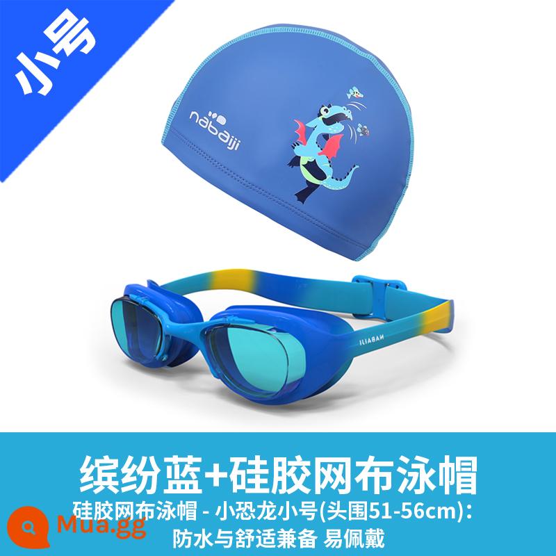 Kính bơi trẻ em Decathlon chuyên nghiệp chống nước chống sương mù kính bơi nam thiết bị bơi Bộ mũ bơi IVL1 - [Bộ phong cách chuyển màu] Mũ bơi hai lớp lưới silicon + màu xanh đầy màu sắc S