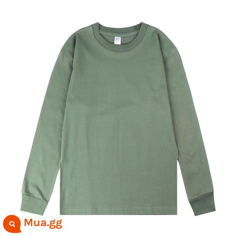 Áo thun dài tay màu trắng tinh khiết nặng 250g cotton Tân Cương Áo sơ mi có đáy cơ bản bên trong bằng cotton cho nam và nữ - Màu trà xanh