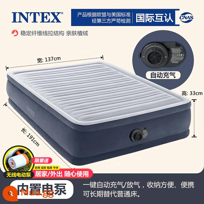 Đệm hơi INTEX sàn nhà cắm trại giường gấp bơm hơi đôi ngoài trời lều giường hơi tự động - Ưu đãi đặc biệt ✌ [Thoải mái - Xám và Trắng] - Rộng 137 x Dài 191 x Cao 33 cm - Tặng kèm bơm điện riêng + bơm không dây ngoài trời miễn phí