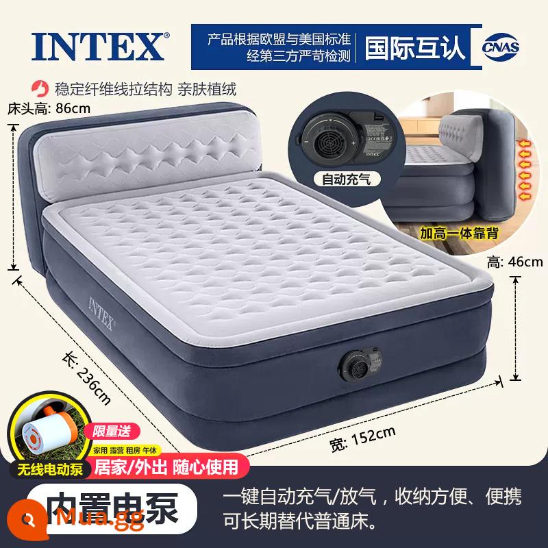 Đệm hơi INTEX sàn nhà cắm trại giường gấp bơm hơi đôi ngoài trời lều giường hơi tự động - [Nâng cao - Deluxe có tựa lưng - Model màu xám nhạt] - Rộng 152 x Dài 236 x Cao 46 cm - Tặng kèm bơm điện + bơm không dây ngoài trời