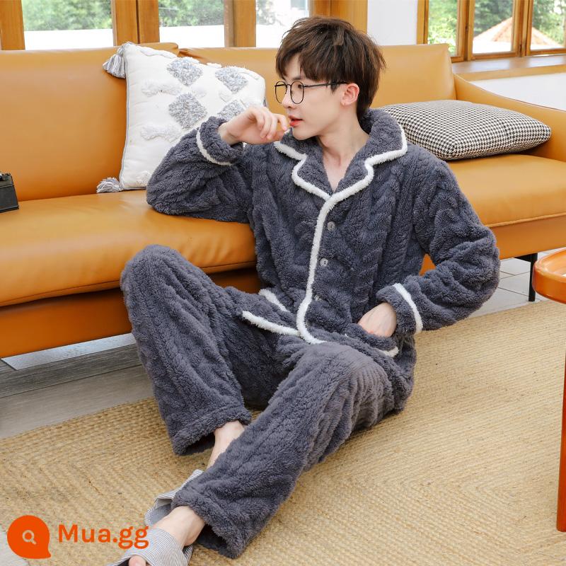 Mẫu mùa thu và mùa thu nam mới của Pyjama dày lên và Velvet Long -sleeved Coral Velvet Velvet Hoàng - y07-SJ-W07-Vải hoa nam màu xám đậm