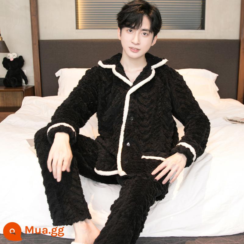 Mẫu mùa thu và mùa thu nam mới của Pyjama dày lên và Velvet Long -sleeved Coral Velvet Velvet Hoàng - y07-SJ-W01-đen hình nam jacquard