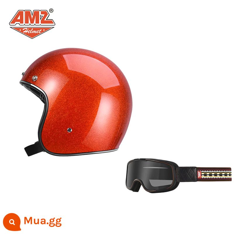 AMZ Retro Đầu Máy Đầu Máy Mũ Bảo Hiểm Nữ Mùa Hè Ba Phần Tư Xe Điện Nam 3C Chứng Nhận Harley Mũ Bảo Hiểm Nửa - Flash Orange + Kính Ấn Độ (Giao hàng miễn phí SF Express)