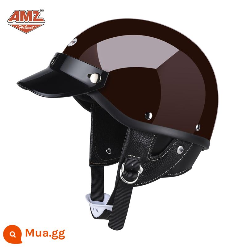 AMZ Nhật Bản Retro Xe Máy Nữ Mũ Bảo Hiểm Nhỏ Harley Sợi Thủy Tinh Xe Máy Mũ Bảo Hiểm Nửa Xe Điện Nam Muỗng Mũ Bảo Hiểm - Màu đỏ cổ điển (Phiên bản 3C SF Express miễn phí vận chuyển)