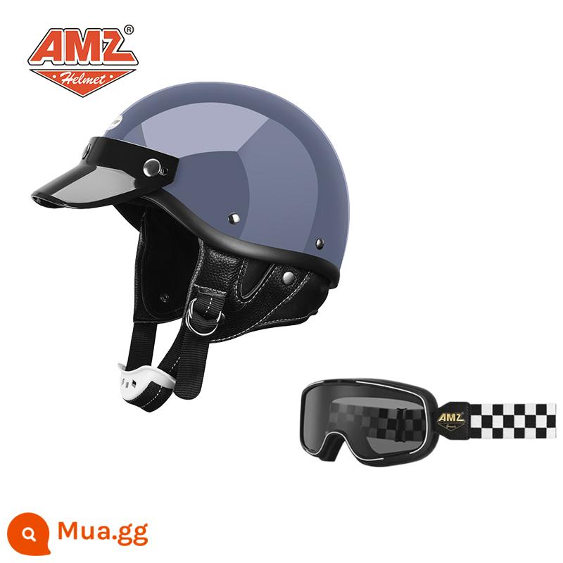 AMZ Nhật Bản Retro Xe Máy Nữ Mũ Bảo Hiểm Nhỏ Harley Sợi Thủy Tinh Xe Máy Mũ Bảo Hiểm Nửa Xe Điện Nam Muỗng Mũ Bảo Hiểm - Kính bảo hộ màu xám xi măng + lưới đen trắng (SF Express miễn phí vận chuyển thân mũ bảo hiểm nhỏ không phải 3C)