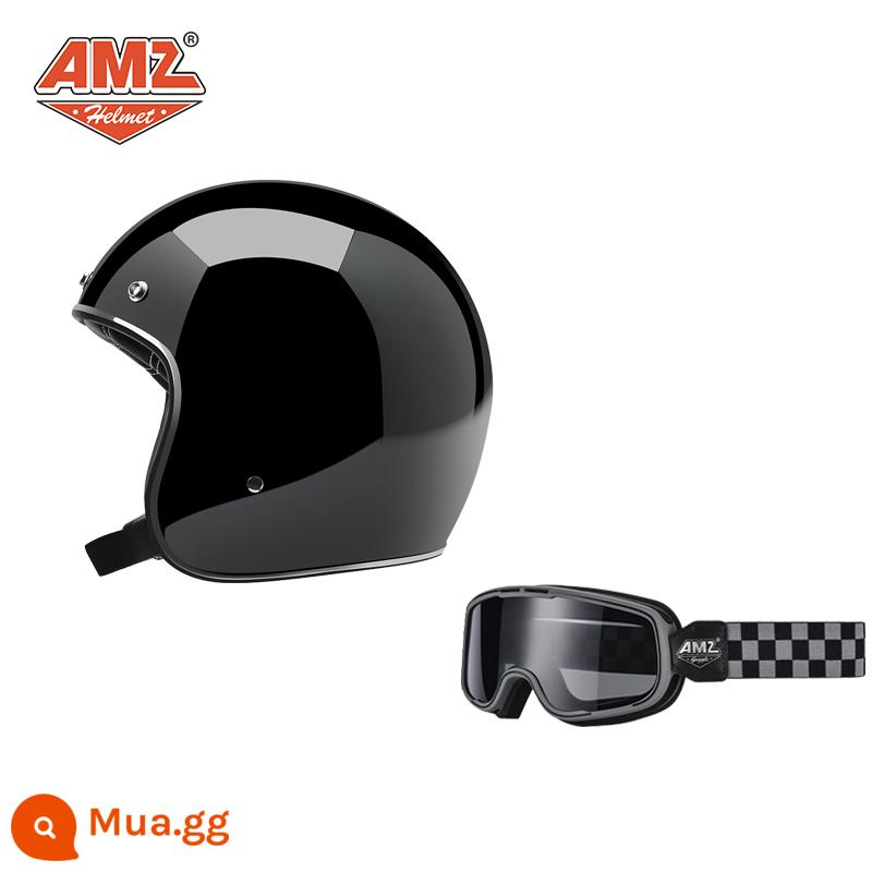 AMZ Retro Đầu Máy Đầu Máy Mũ Bảo Hiểm Nữ Mùa Hè Ba Phần Tư Xe Điện Nam 3C Chứng Nhận Harley Mũ Bảo Hiểm Nửa - Kính bảo hộ màu đen bóng + màu nâu xám nhà chọc trời (SF Express miễn phí vận chuyển)