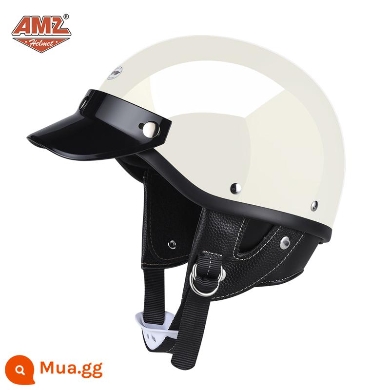 AMZ Nhật Bản Retro Xe Máy Nữ Mũ Bảo Hiểm Nhỏ Harley Sợi Thủy Tinh Xe Máy Mũ Bảo Hiểm Nửa Xe Điện Nam Muỗng Mũ Bảo Hiểm - Màu trắng sáng (Phiên bản 3C SF Express miễn phí vận chuyển)