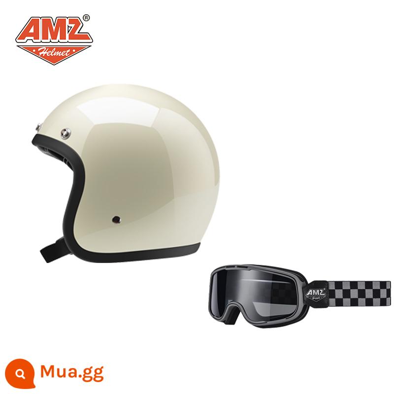 AMZ Retro Đầu Máy Đầu Máy Mũ Bảo Hiểm Nữ Mùa Hè Ba Phần Tư Xe Điện Nam 3C Chứng Nhận Harley Mũ Bảo Hiểm Nửa - Kính màu trắng ngà + kính màu nâu xám nhà chọc trời (SF Express miễn phí vận chuyển)