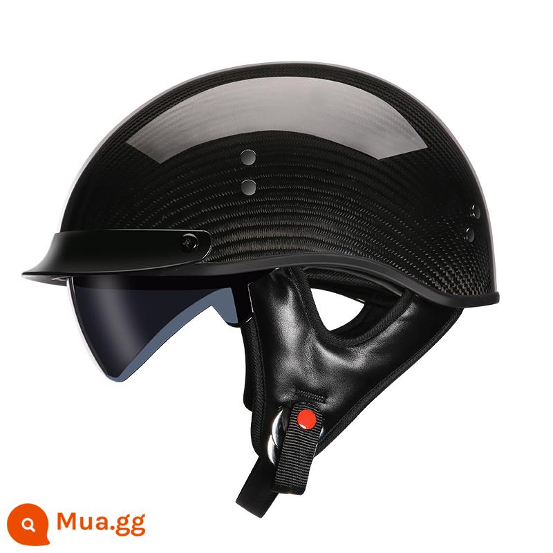 AMZ Retro Sợi Carbon Mũ Bảo Hiểm Nửa Đầu Máy Harley Mũ Nam Mùa Hè Đầu Máy Xe Điện Nhẹ Nữ Muỗng Mũ Bảo Hiểm - Màu đen sáng (SF Express miễn phí vận chuyển)