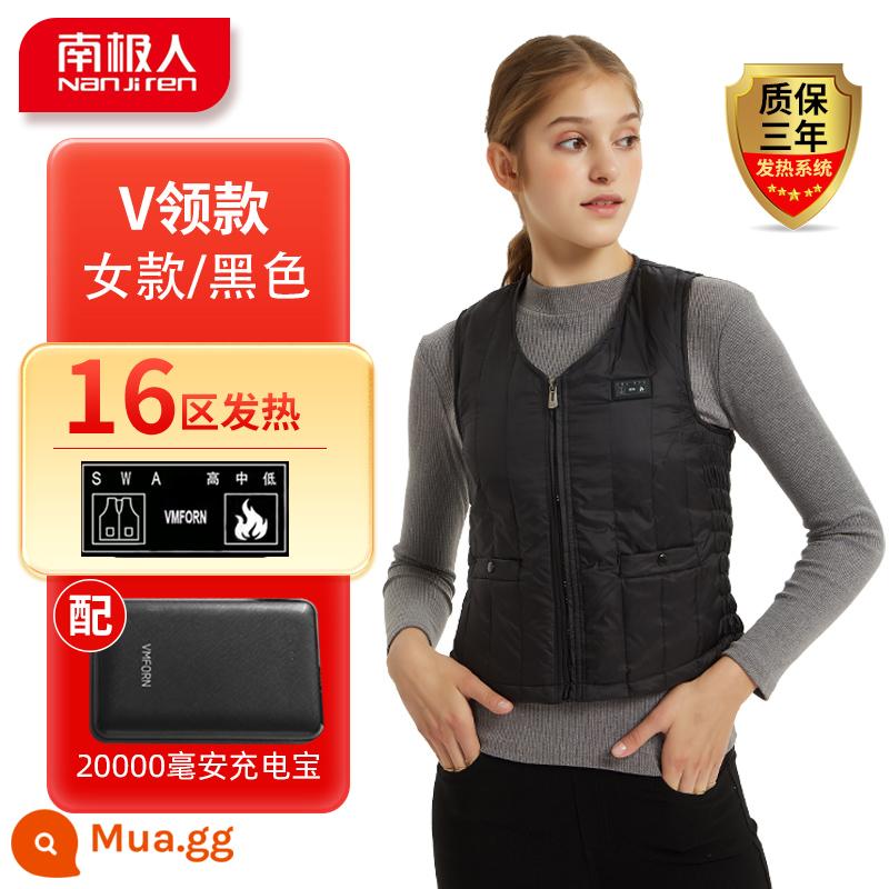 Áo sưởi Nanjiren áo vest tự sưởi ấm thông minh nam và nữ mô hình toàn bộ cơ thể sạc điều khiển nhiệt độ quần áo ấm xuống áo vest - Phiên bản tiêu chuẩn/ mẫu nữ cổ chữ V màu đen 16 múi kèm 20.000 sạc di động