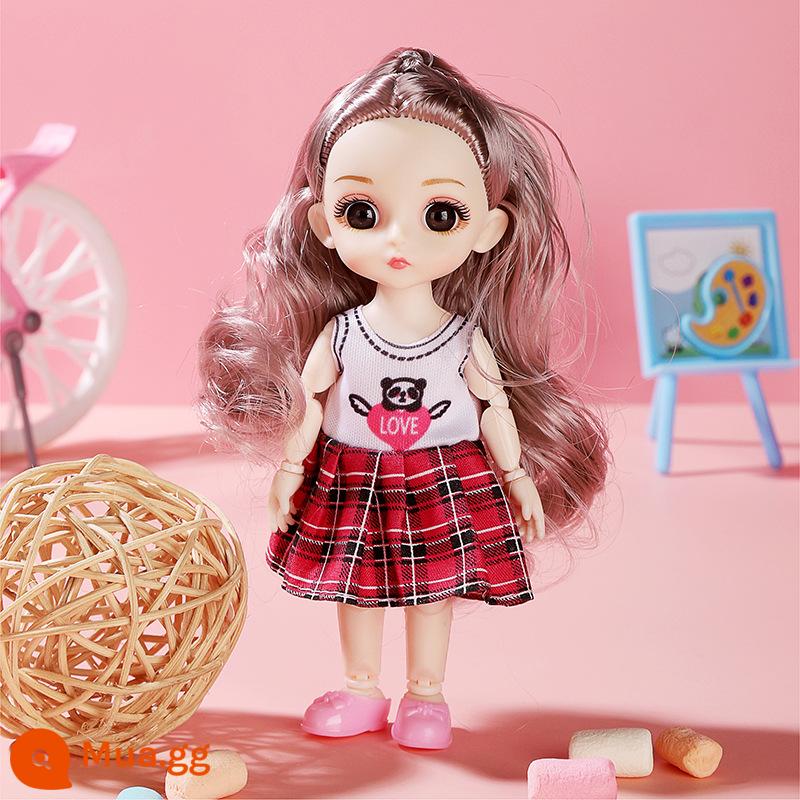 Cô gái búp bê mô phỏng đầm công chúa-up búp bê dress-up sinh nhật dress-up nhà rượu đồ chơi Quà tặng ngày của trẻ em - Váy kẻ sọc đỏ bé gái 17cm (túi)