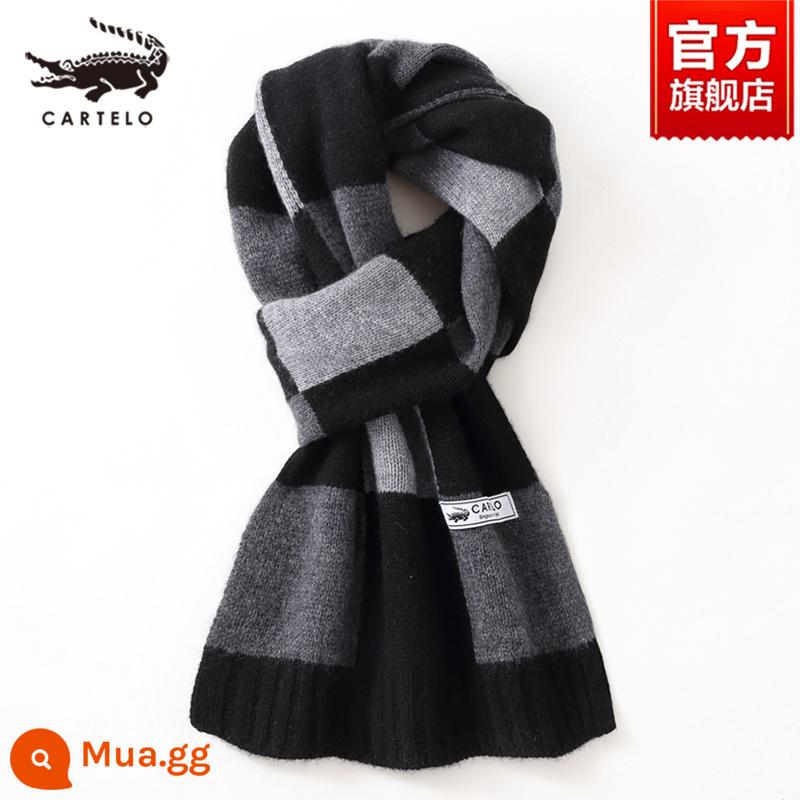 Khăn choàng nam cá sấu mùa đông cashmere cao cấp quà tặng sinh nhật cho chồng và bạn trai dày khăn len ấm áp dành cho nam - W014-xám đen