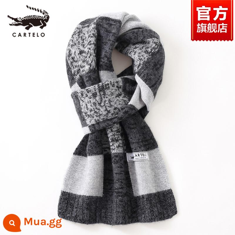 Khăn choàng nam cá sấu mùa đông cashmere cao cấp quà tặng sinh nhật cho chồng và bạn trai dày khăn len ấm áp dành cho nam - W014-màu xám